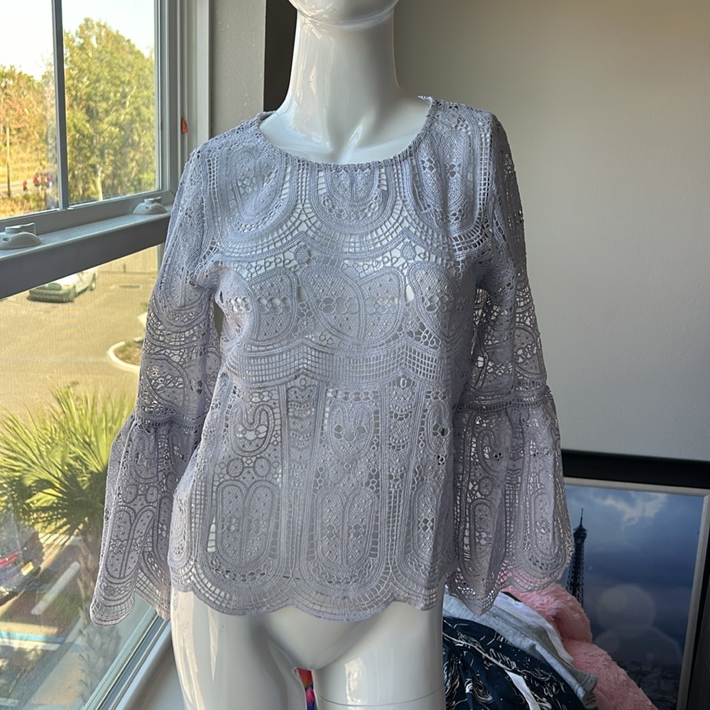 I.MADELINE CROCHET SHIRT TOP BLOUSE SIZE S NWT